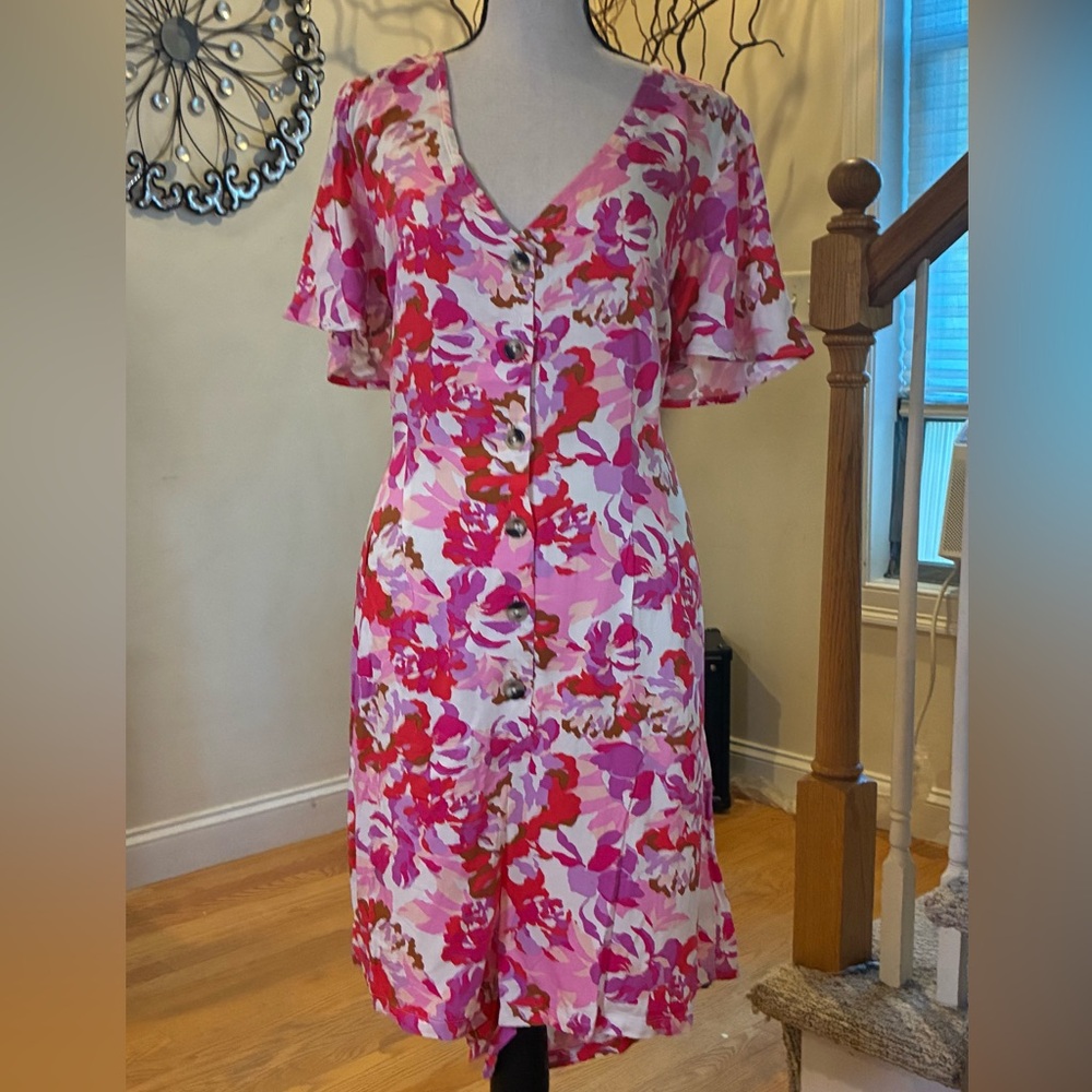 NWT Steve Madden‎ Pink Floral V-Neck Button Front Romper XL | Summer Vacation